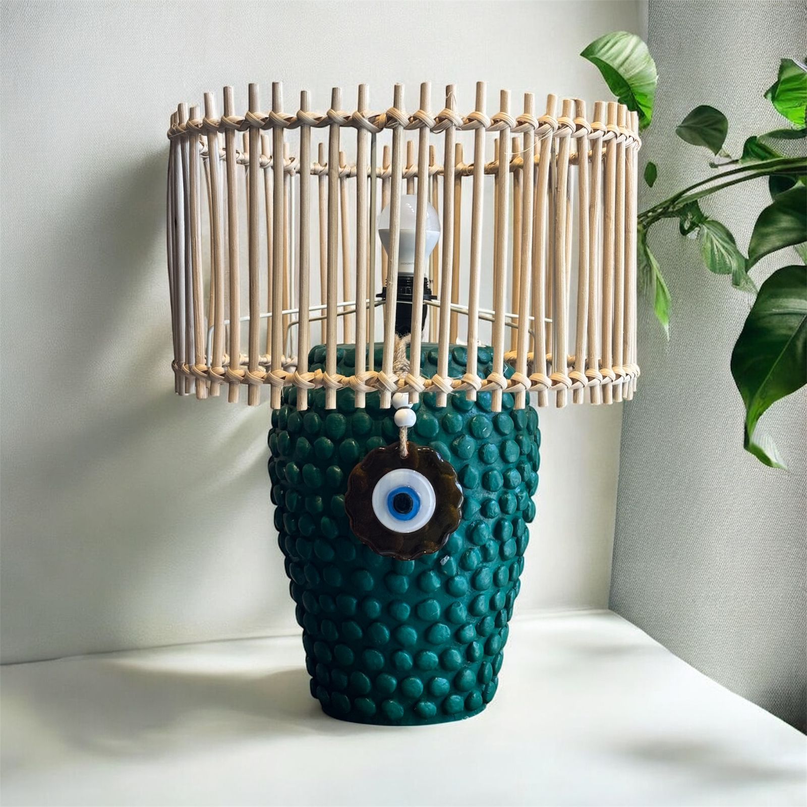 Ball Shaped Lamp with Wicker Shade