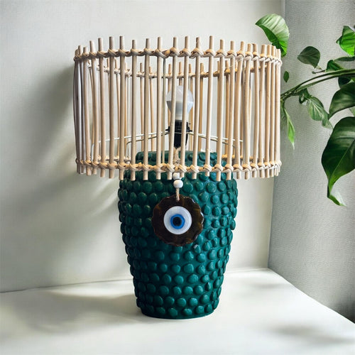 Ball Shaped Lamp with Wicker Shade