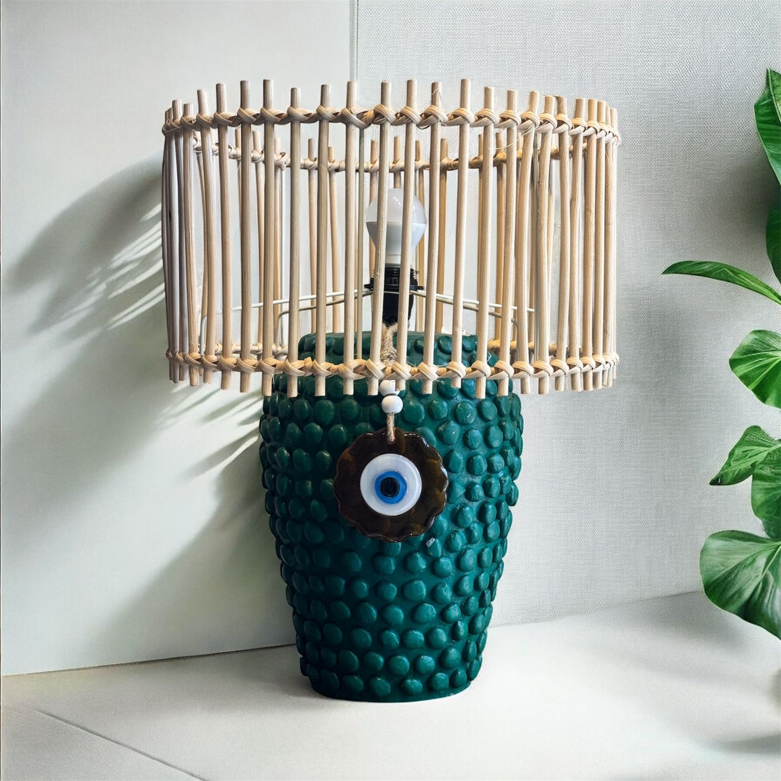 Ball Shaped Lamp with Wicker Shade